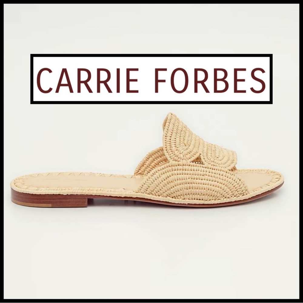Carrie Forbes Terre Raffia Flat Slide Sandals. Brand New.